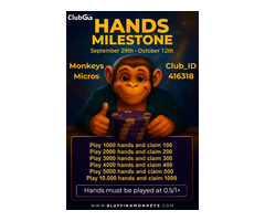 Hands Milestone Challenge LIVE! Earn Up to 1000 Bonus Before Oct 12